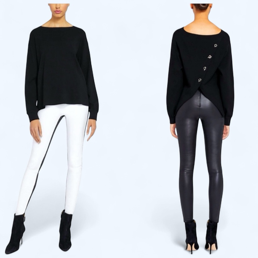 Alice + Olivia Maddox Black/ White Lamb Leather Color Block Leggings